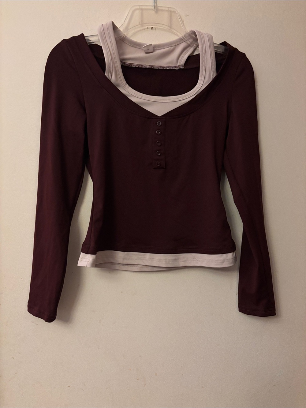 SHEIN Layered Long Sleeve Top in Plum with Cream Tank